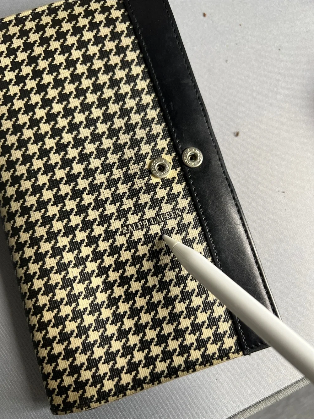 Vintage Ralph Lauren Classic Houndstooth & Leather Continental Wallet / Clutch